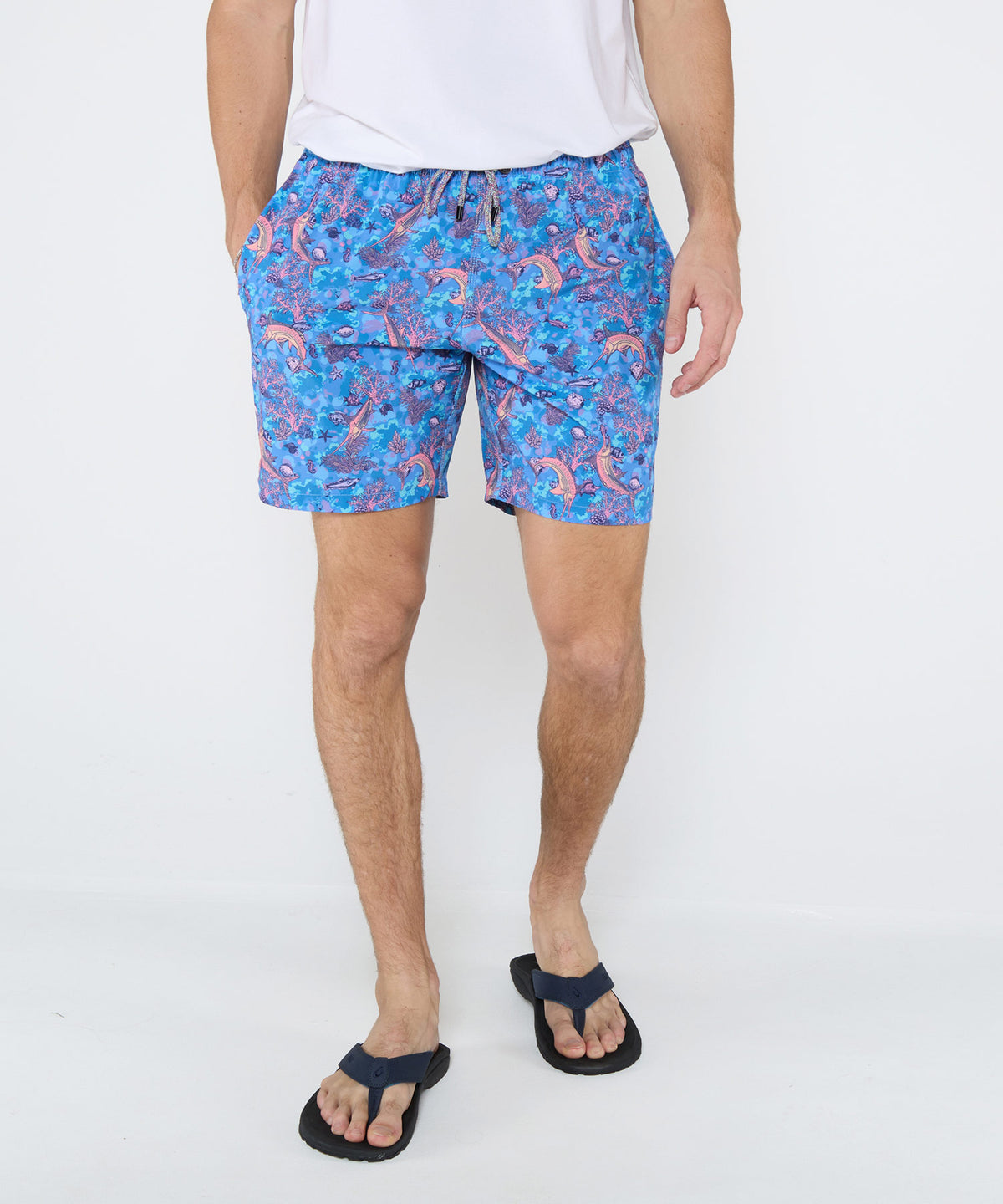Westport Black Hampton Marlin Print Swim Shorts, Men's Big & Tall