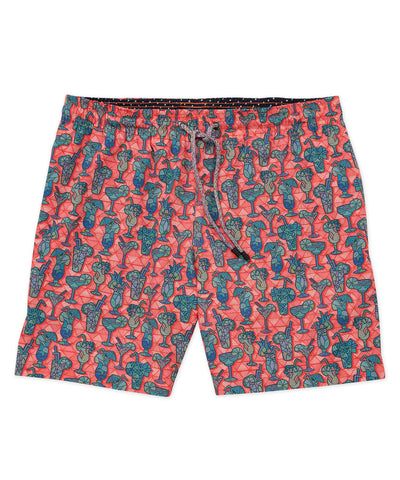 Westport Black Hampton Cocktail Print Swim Shorts, Men's Big & Tall