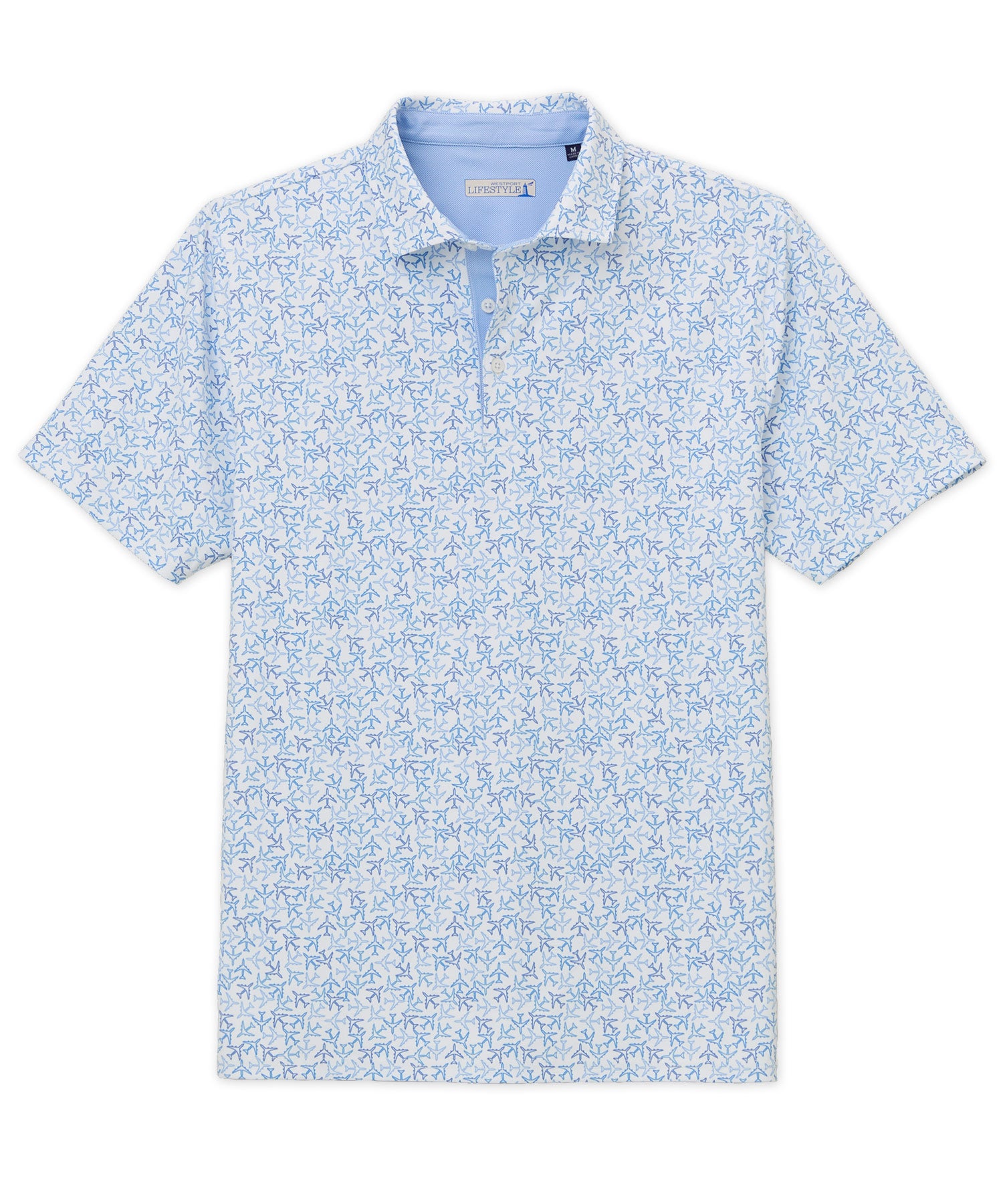 Westport Lifestyle Short Sleeve Airplanes Print Performance Polo