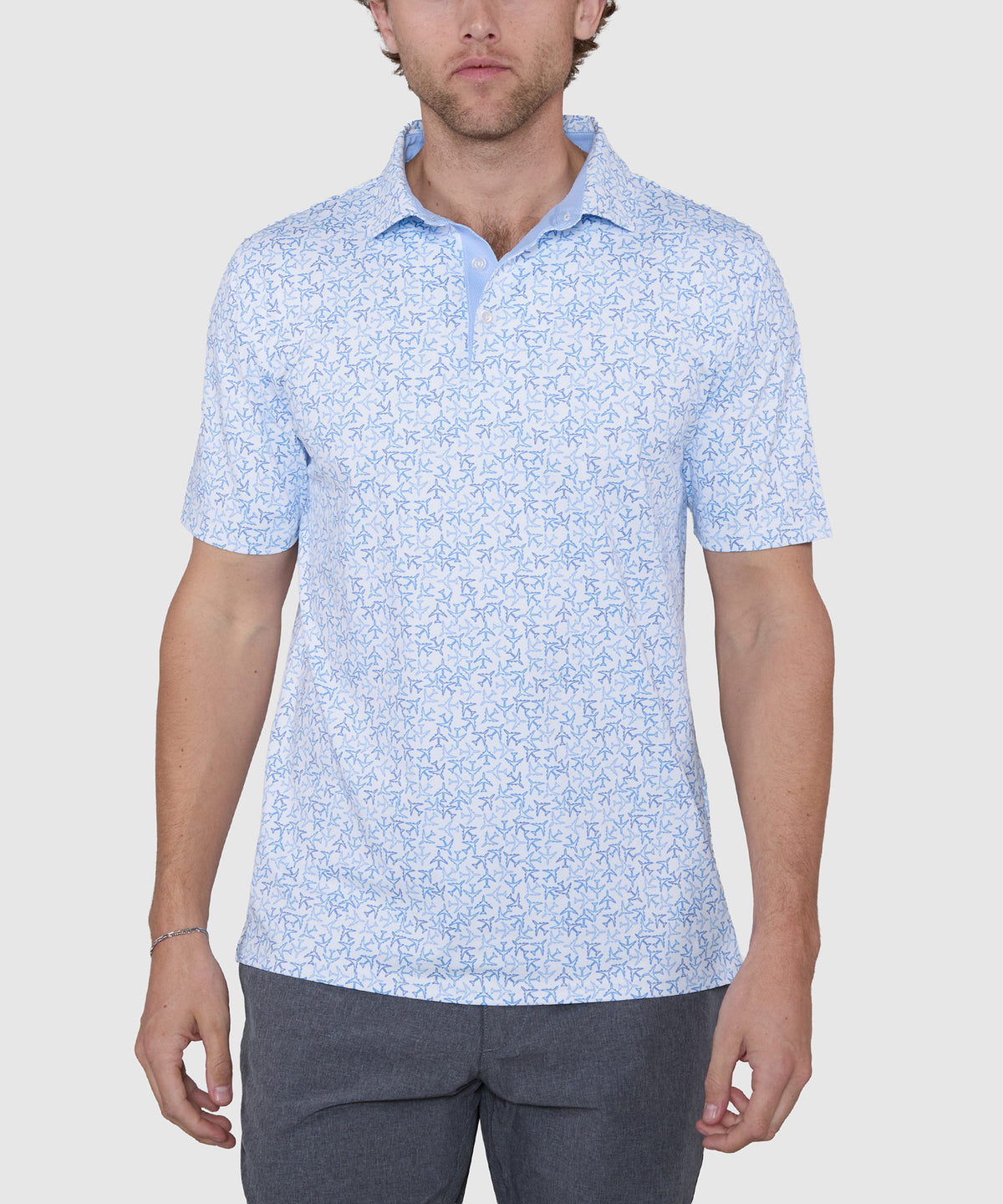 Westport Lifestyle Short Sleeve Airplanes Print Performance Polo, Men's Big & Tall