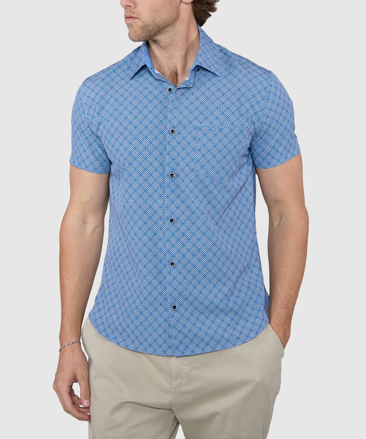 Westport Lifestyle Tile Print Performance Stretch Sport Shirt, Men's Big & Tall