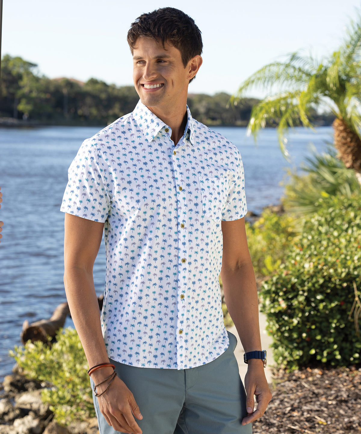 Westport Lifestyle Palm Print Performance Stretch Sport Shirt, Men's Big & Tall