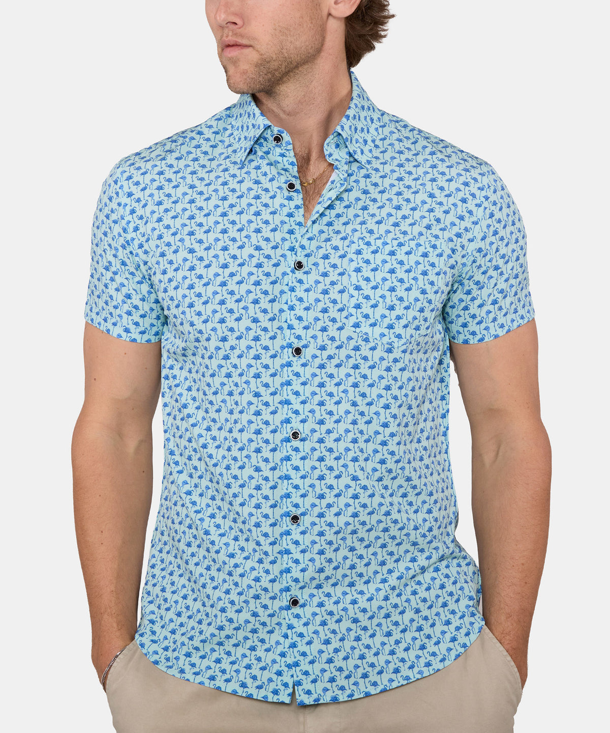 Westport Lifestyle Flamingo Print Performance Stretch Sport Shirt, Men's Big & Tall