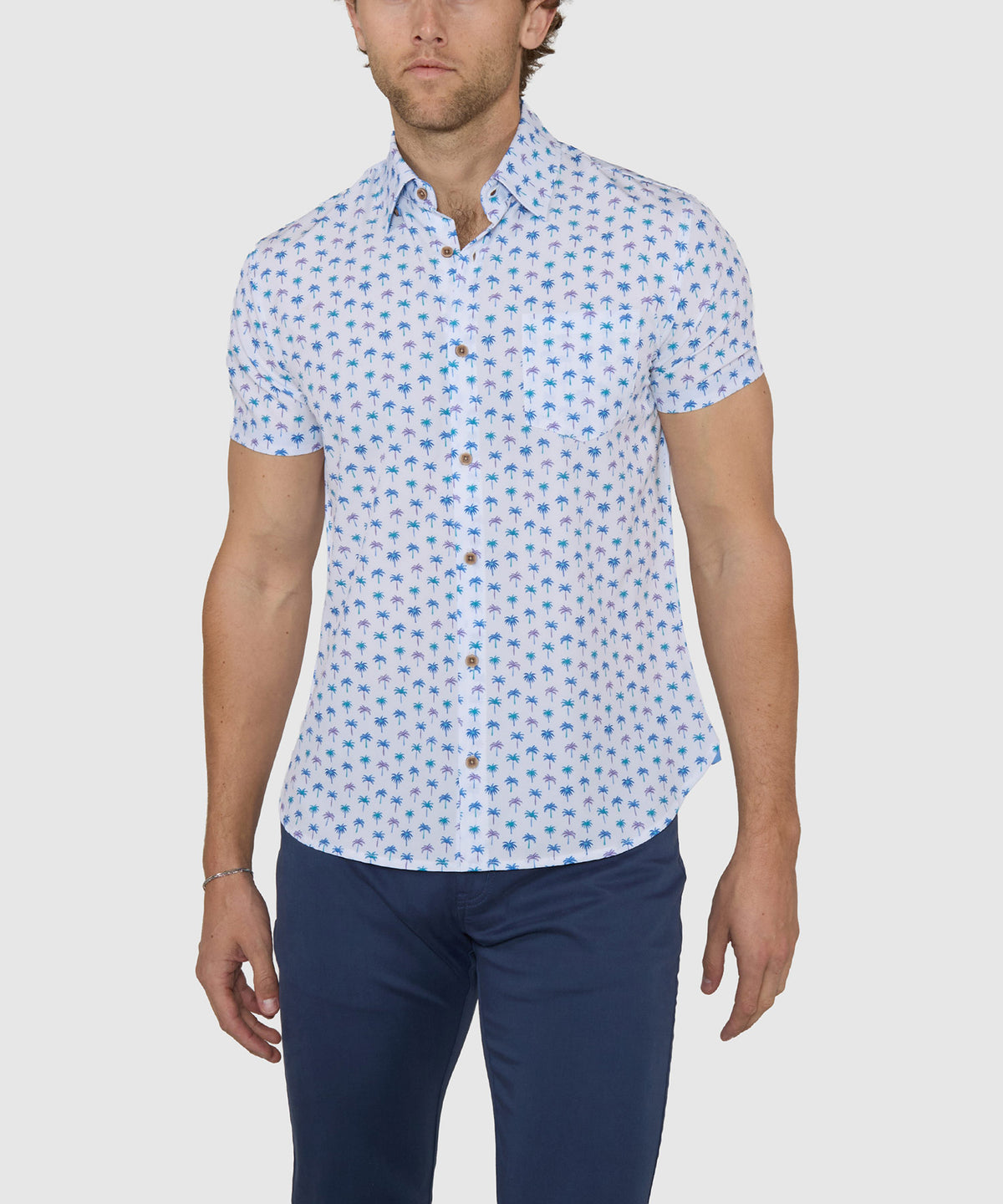 Westport Lifestyle Palm Print Performance Stretch Sport Shirt, Men's Big & Tall