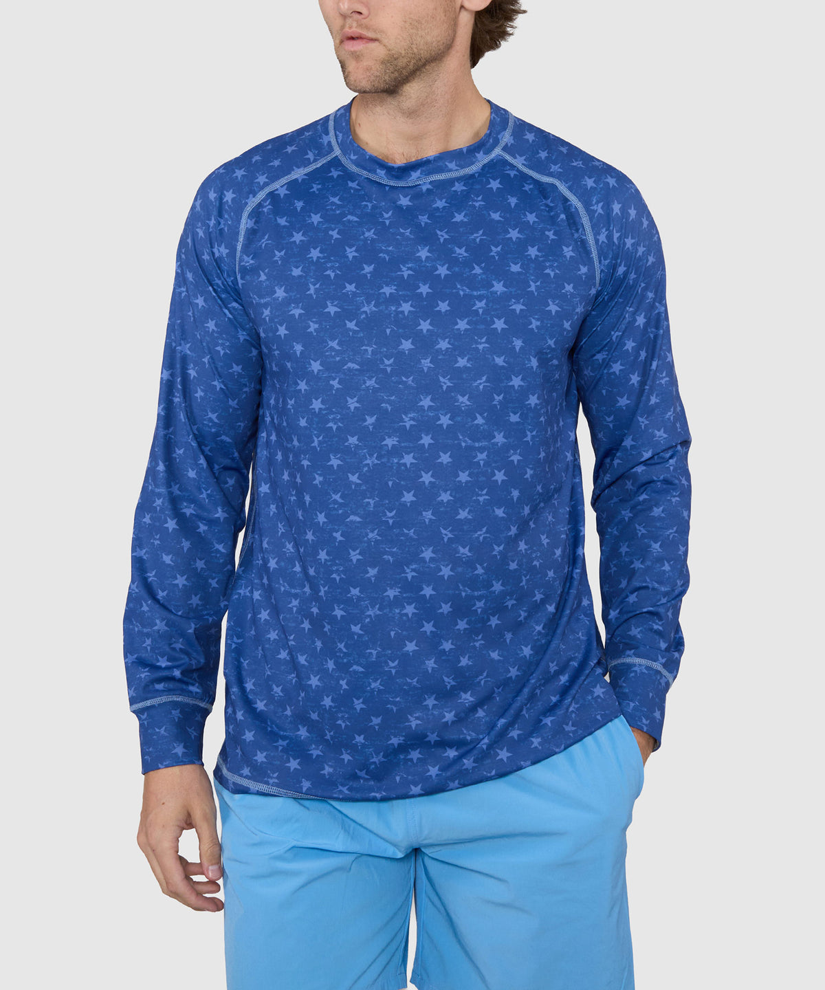 Westport Lifestyle Seaside Star Print Long Sleeve Rash Guard, Men's Big & Tall