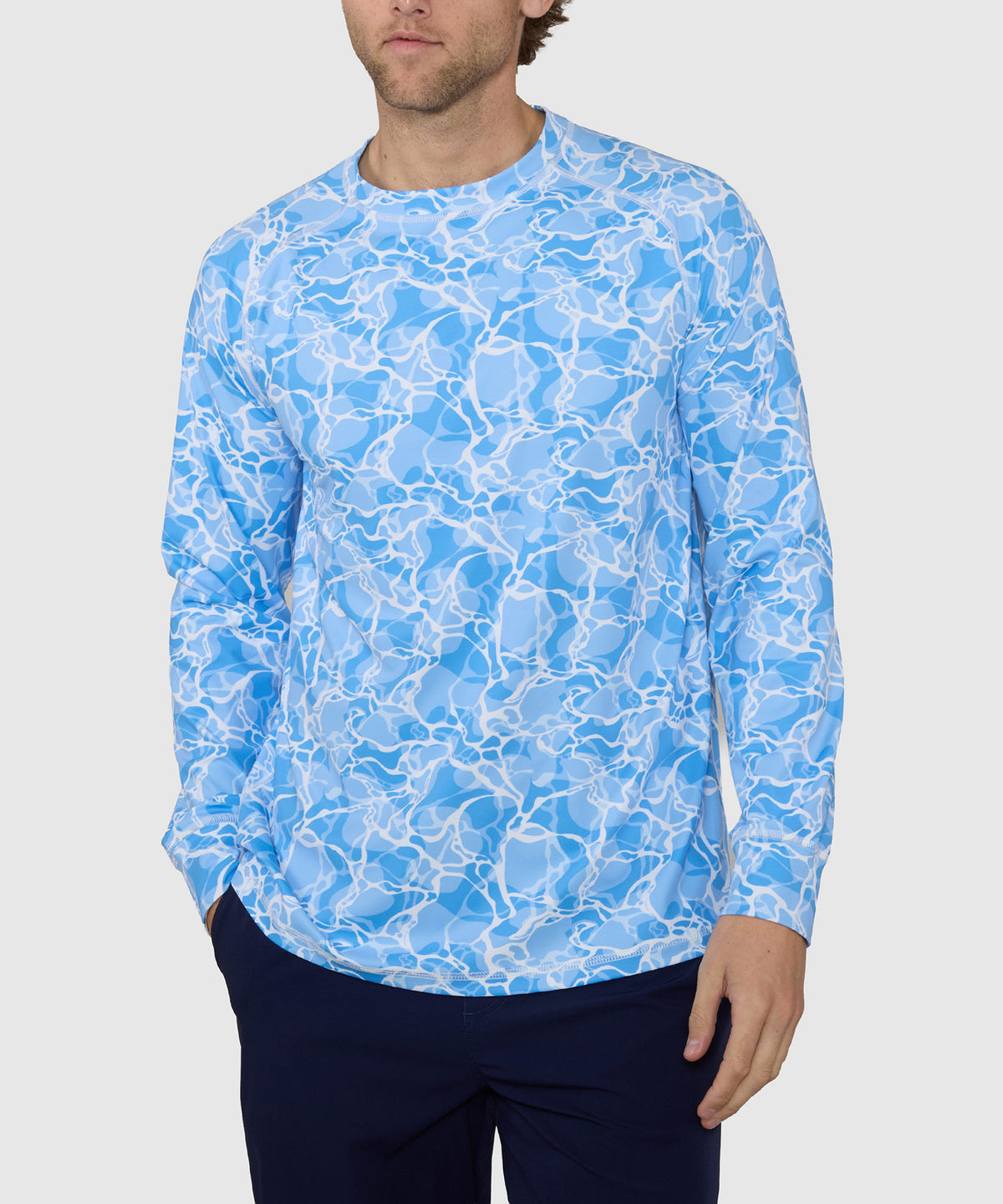 Westport Lifestyle Seaside Water Print Long Sleeve Rash Guard, Men's Big & Tall