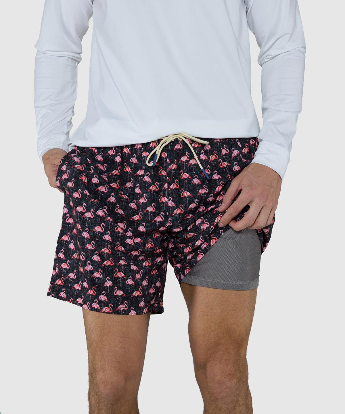 Westport Lifestyle Flamingo Print Stretch Swim Trunks, Men's Big & Tall