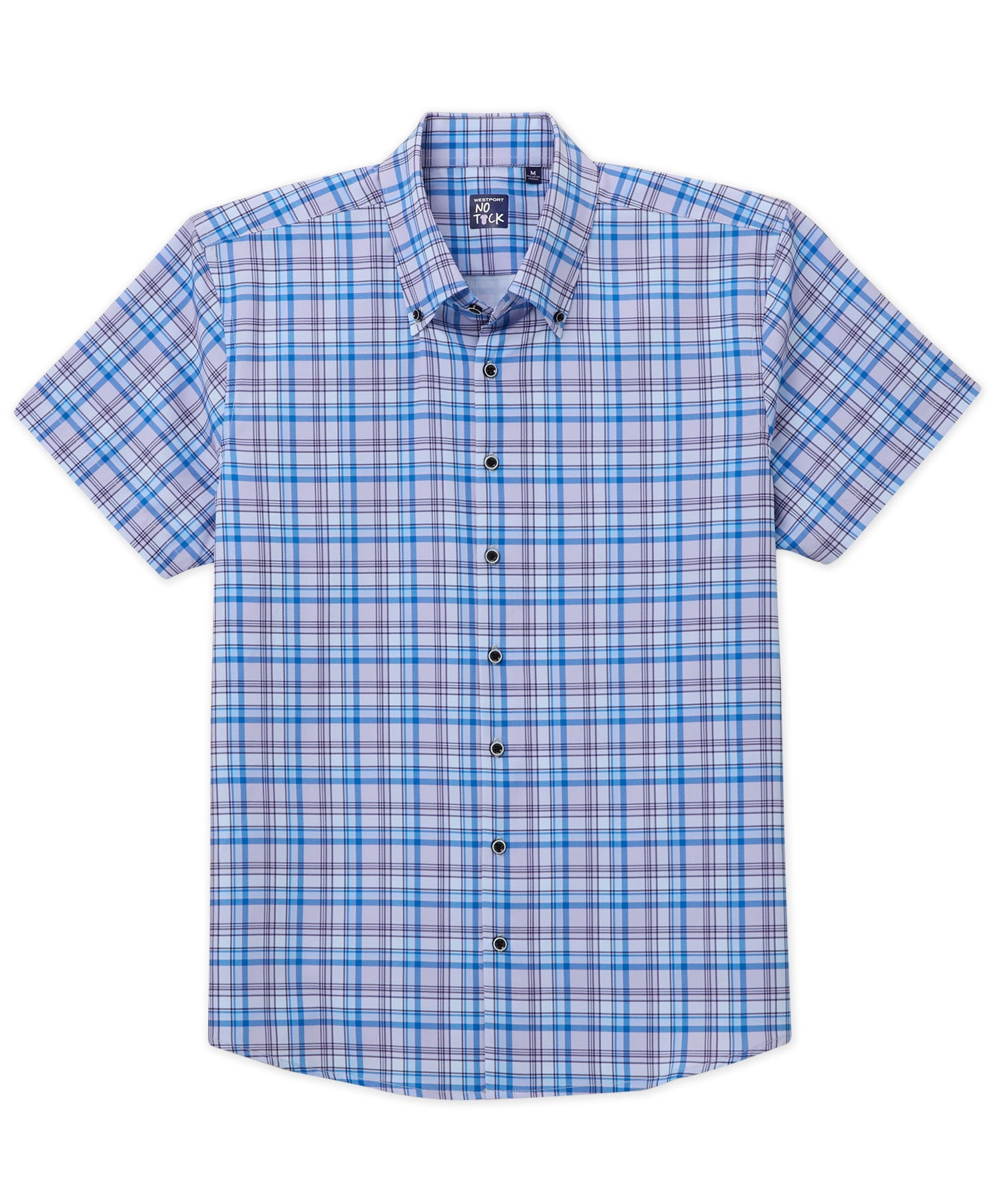 Westport No-Tuck Short Sleeve Button-Down Stretch Performance Plaid Sport Shirt