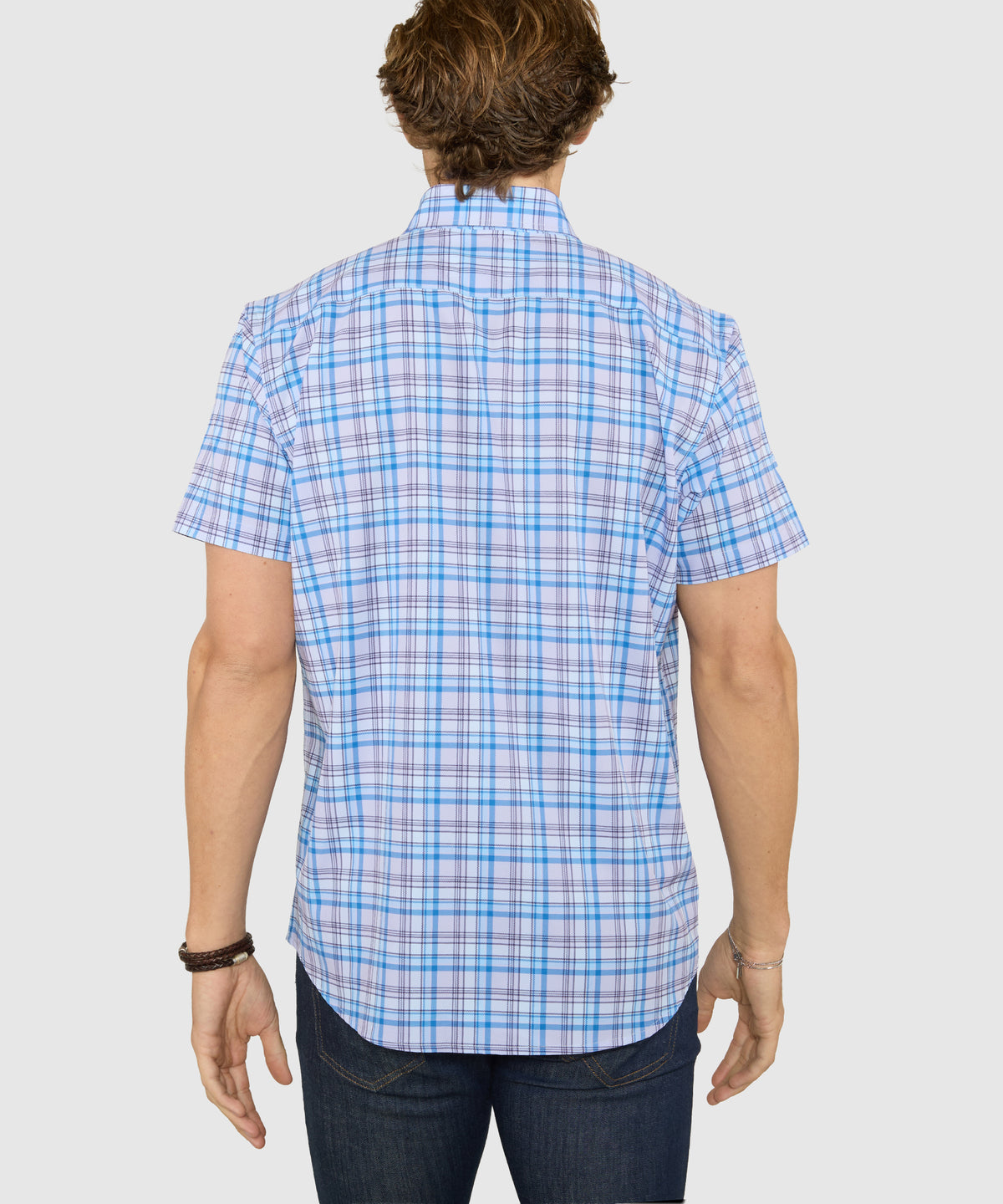Westport No-Tuck Short Sleeve Button-Down Stretch Performance Plaid Sport Shirt, Men's Big & Tall