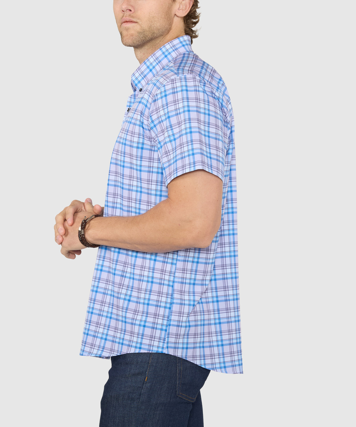 Westport No-Tuck Short Sleeve Button-Down Stretch Performance Plaid Sport Shirt, Men's Big & Tall