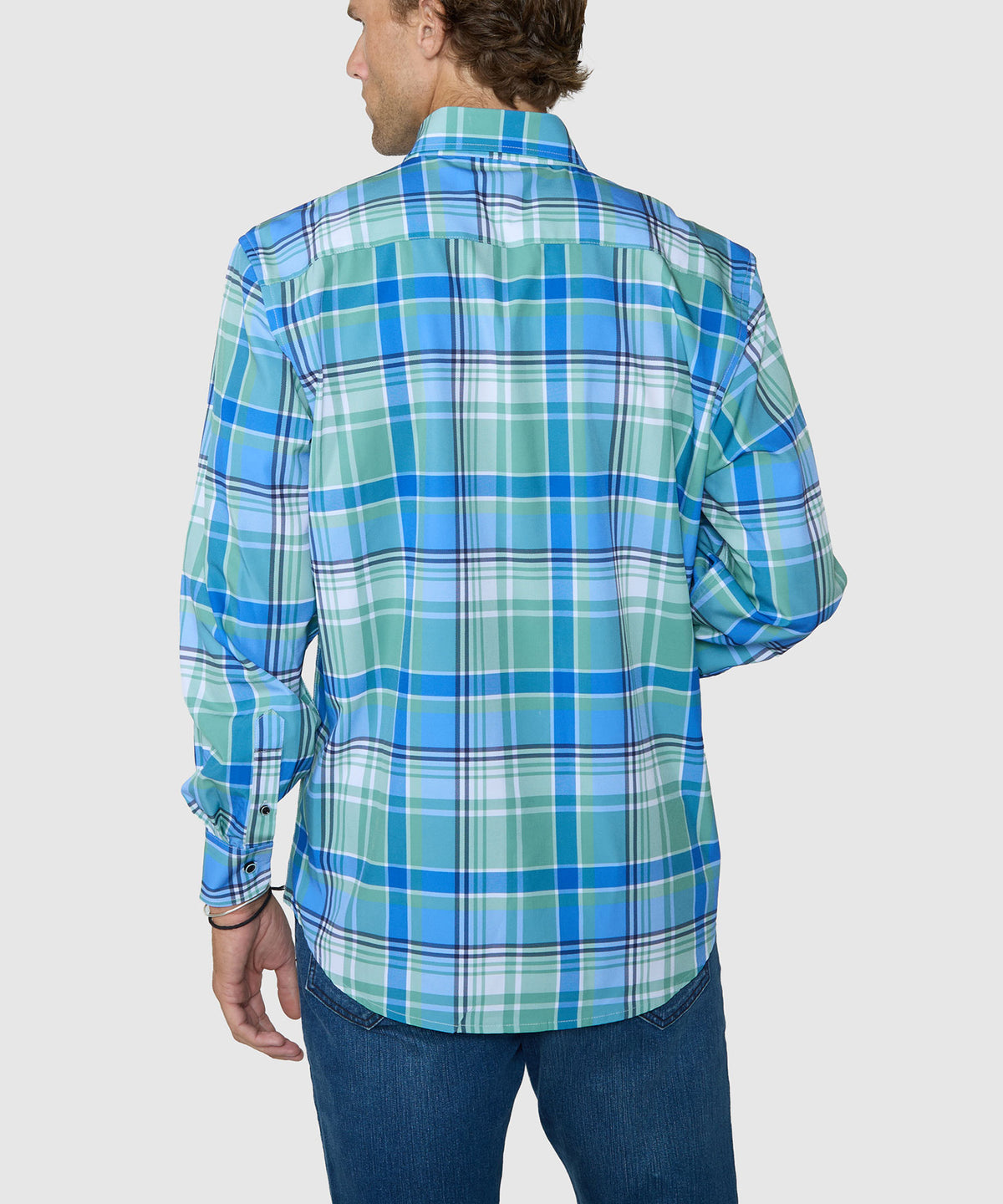 Westport No-Tuck Long Sleeve Button Under Spread Collar Stretch Performance Plaid Sport Shirt, Men's Big & Tall