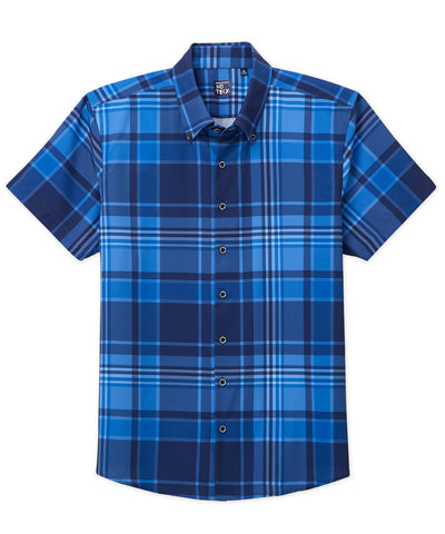 Westport No-Tuck Short Sleeve Button-Down Collar Stretch Performance Big Plaid Sport Shirt, Men's Big & Tall
