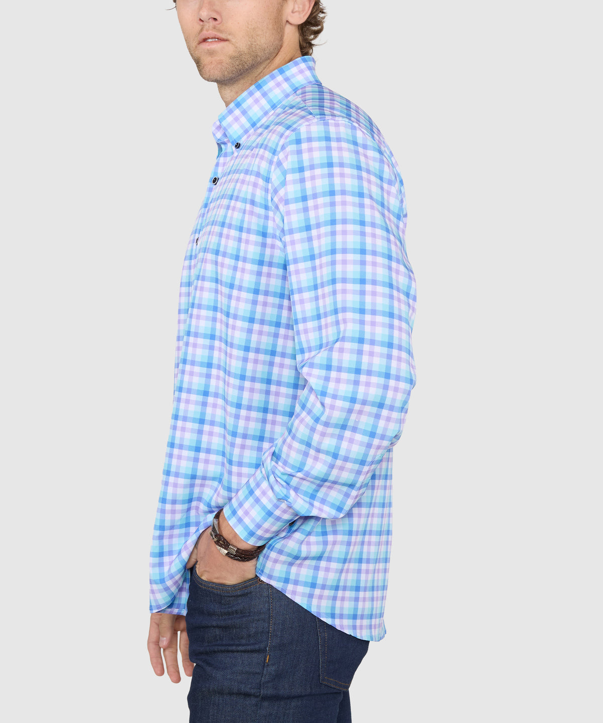 Westport No-Tuck Long Sleeve Button-Down Collar Stretch Performance Plaid Sport Shirt, Men's Big & Tall