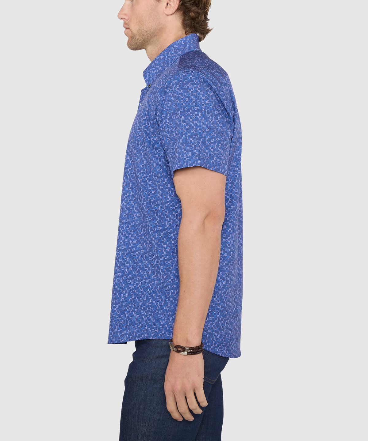 Westport No-Tuck Short Sleeve Button-Down Collar Stretch Performance Medallion Print Sport Shirt, Men's Big & Tall