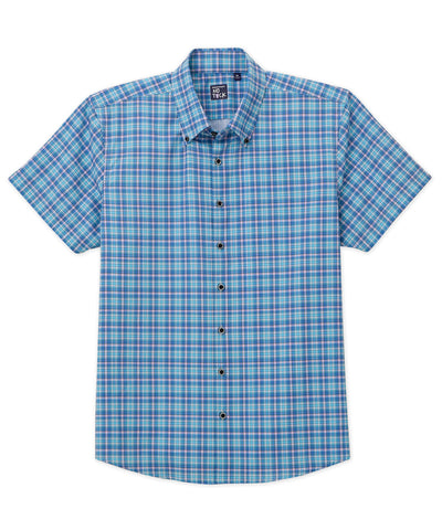 Westport No-Tuck Short Sleeve Button-Down Collar Stretch Performance Plaid Sport Shirt, Men's Big & Tall