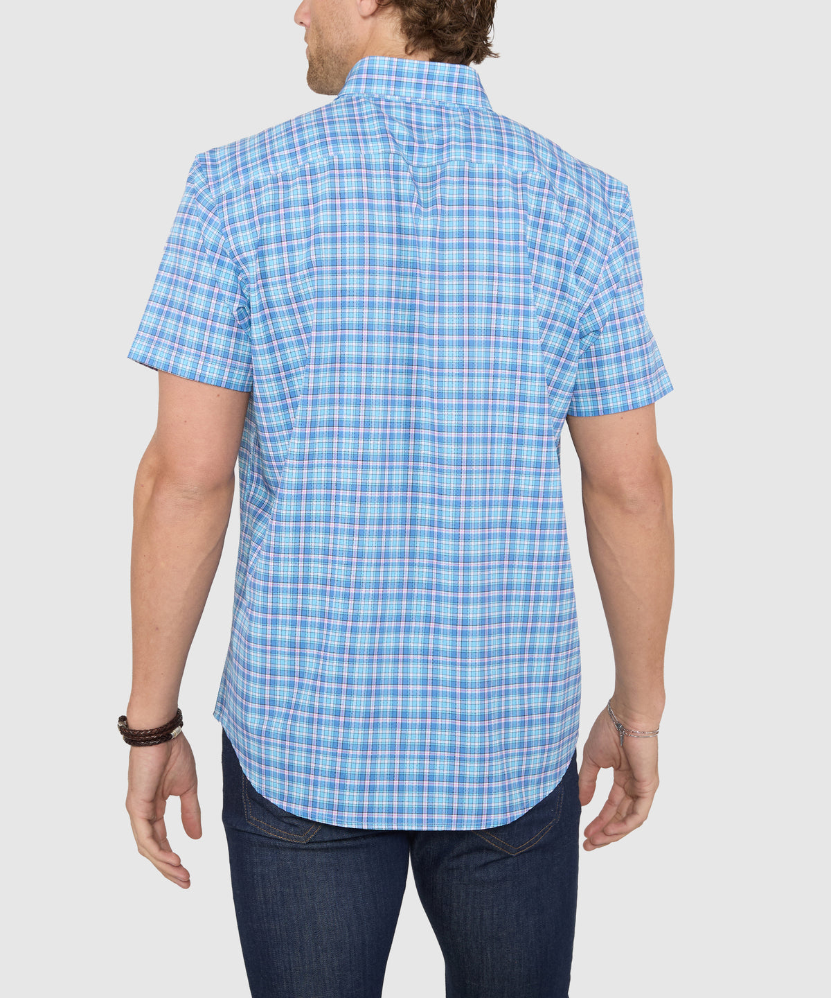 Westport No-Tuck Short Sleeve Button-Down Collar Stretch Performance Plaid Sport Shirt, Men's Big & Tall