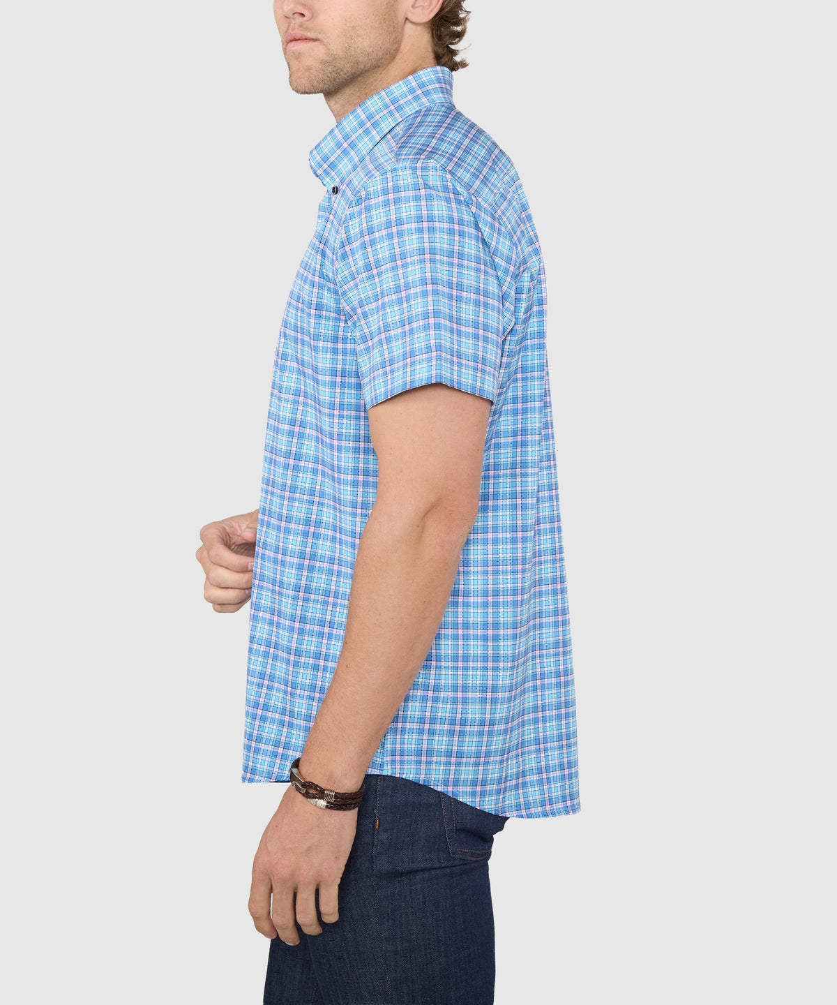Westport No-Tuck Short Sleeve Button-Down Collar Stretch Performance Plaid Sport Shirt, Men's Big & Tall