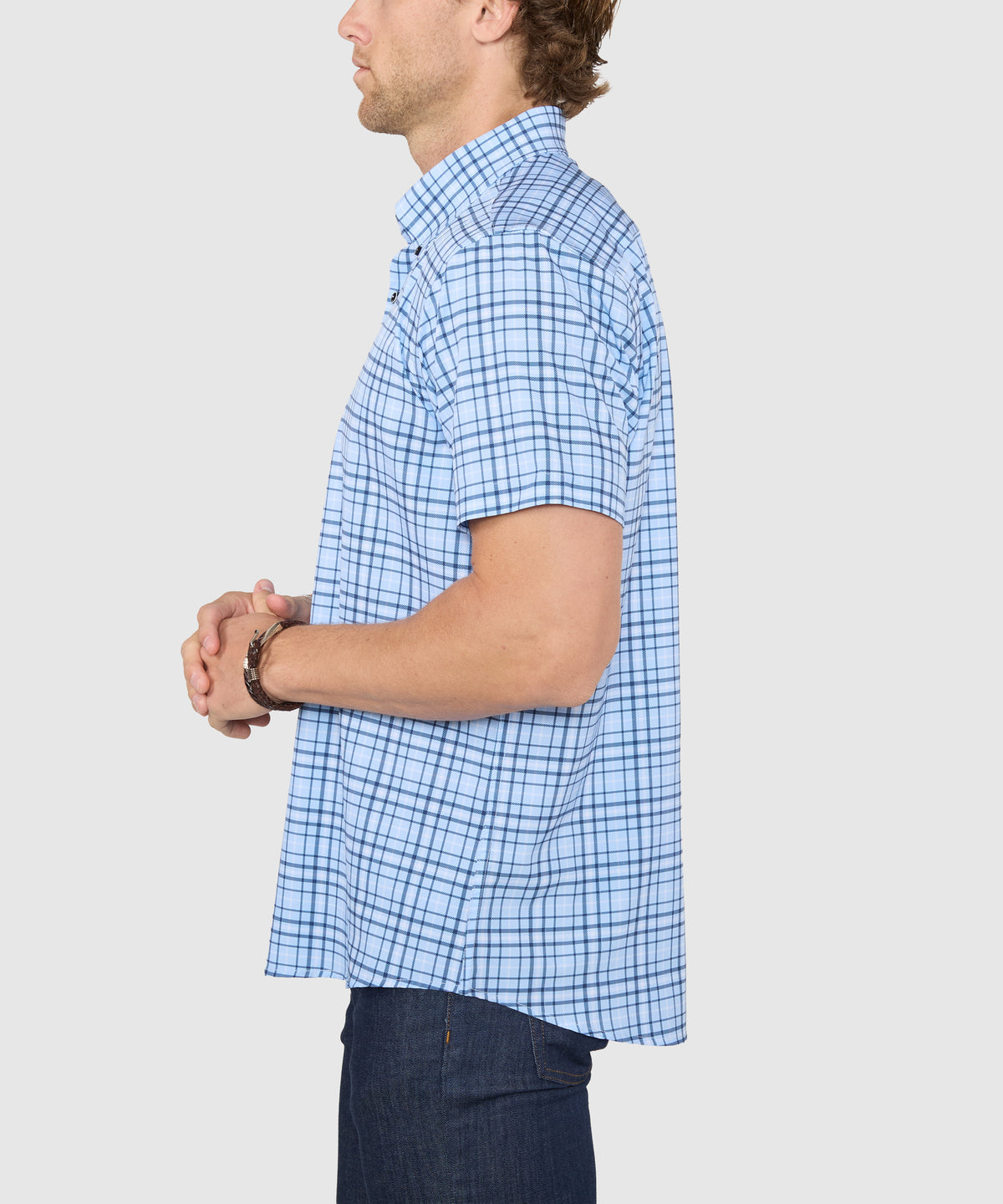 Westport No-Tuck Short Sleeve Button-Down Collar Stretch Performance Plaid Sport Shirt, Men's Big & Tall