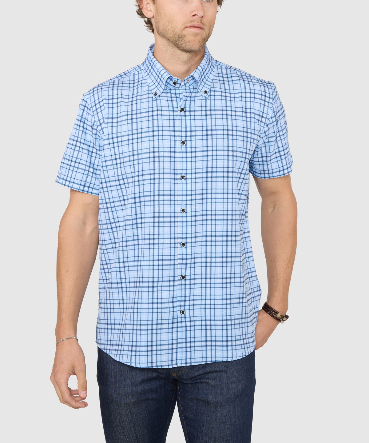 Westport No-Tuck Short Sleeve Button-Down Collar Stretch Performance Plaid Sport Shirt, Men's Big & Tall