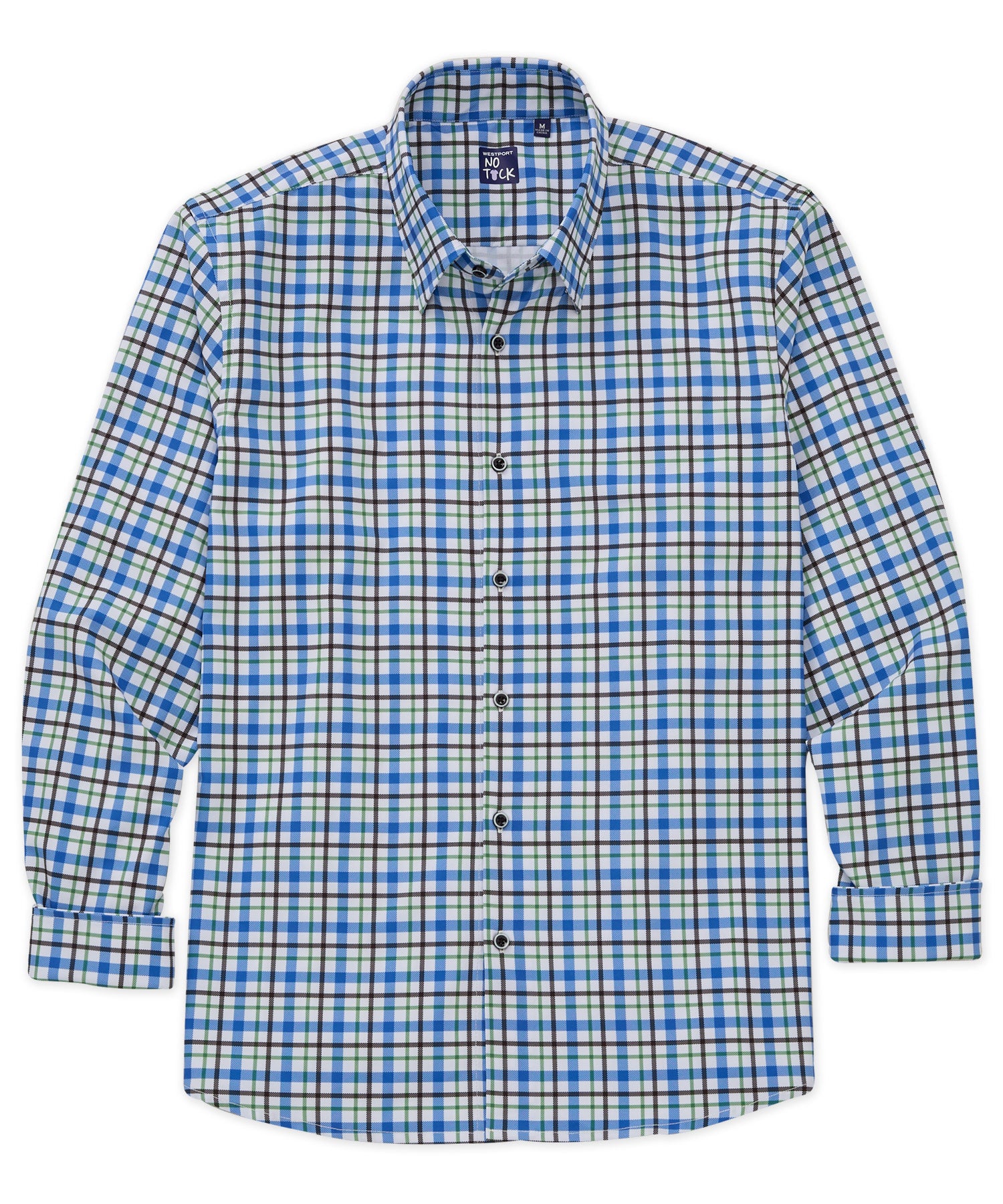 Westport No-Tuck Long Sleeve Button Under Spread Collar Stretch Performance Plaid Sport Shirt