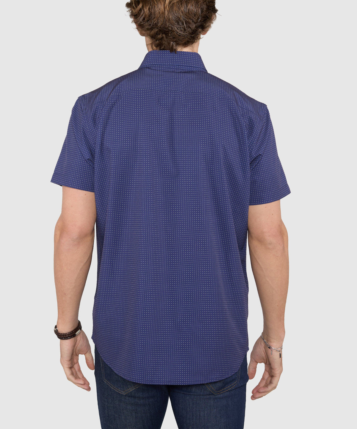 Westport No-Tuck Short Sleeve Spread Collar Stretch Performance Dot Print Sport Shirt, Men's Big & Tall