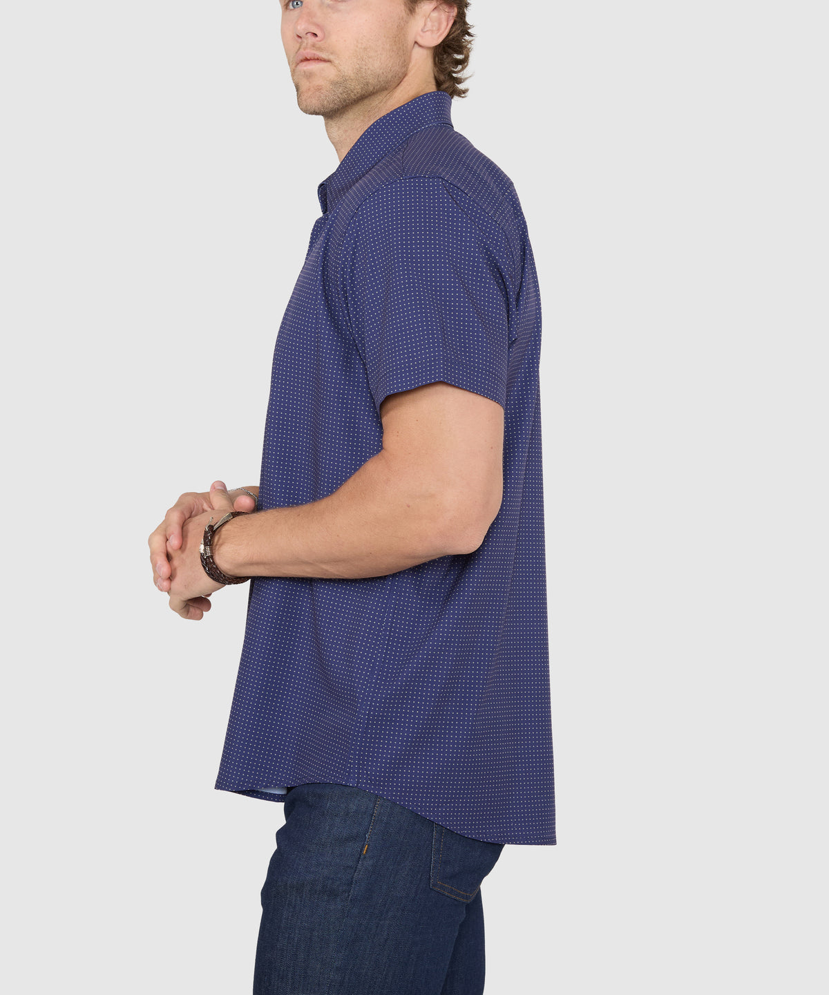 Westport No-Tuck Short Sleeve Spread Collar Stretch Performance Dot Print Sport Shirt, Men's Big & Tall