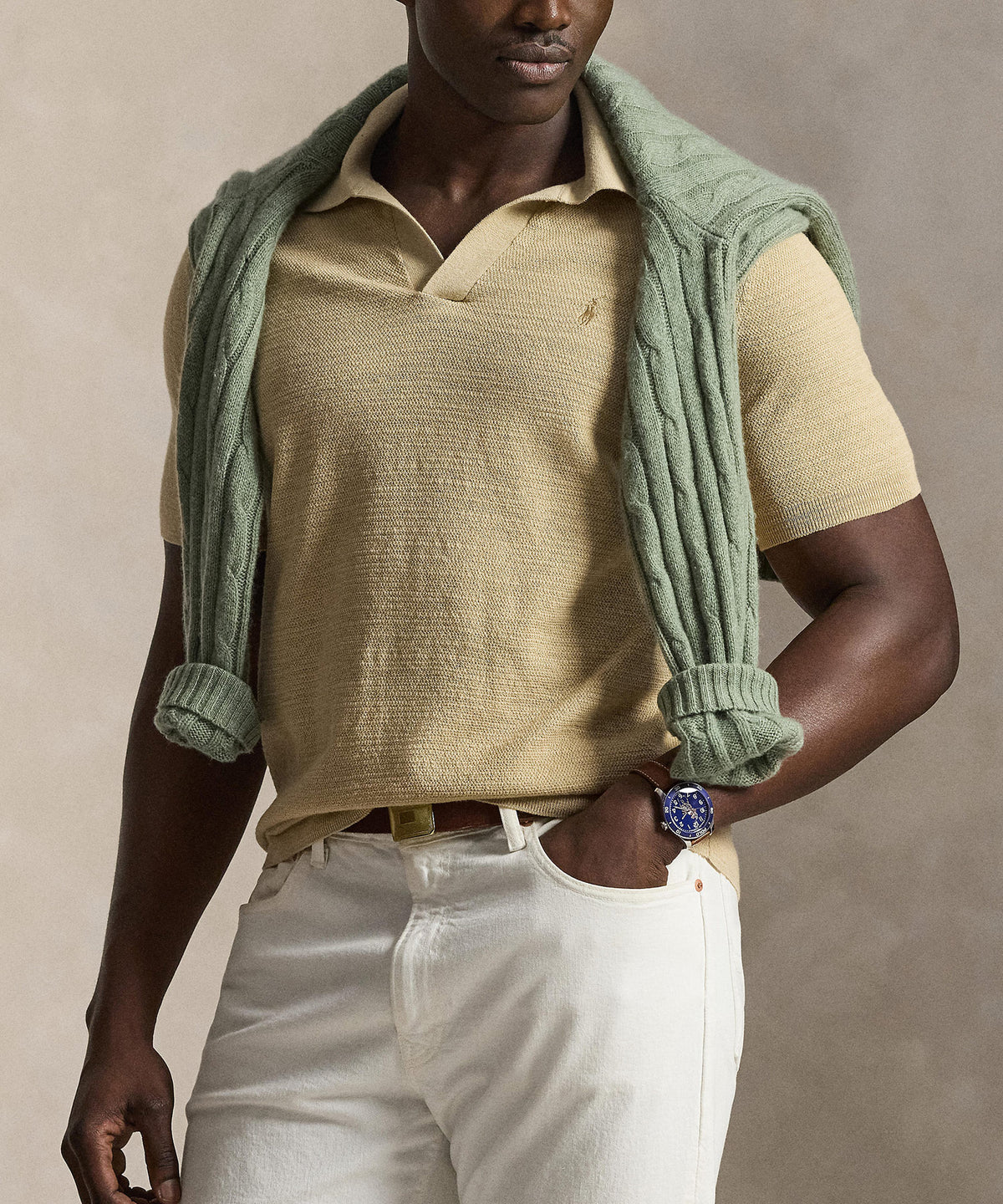 Polo Ralph Lauren Short Sleeve Cotton Linen Polo Sweater, Men's Big & Tall