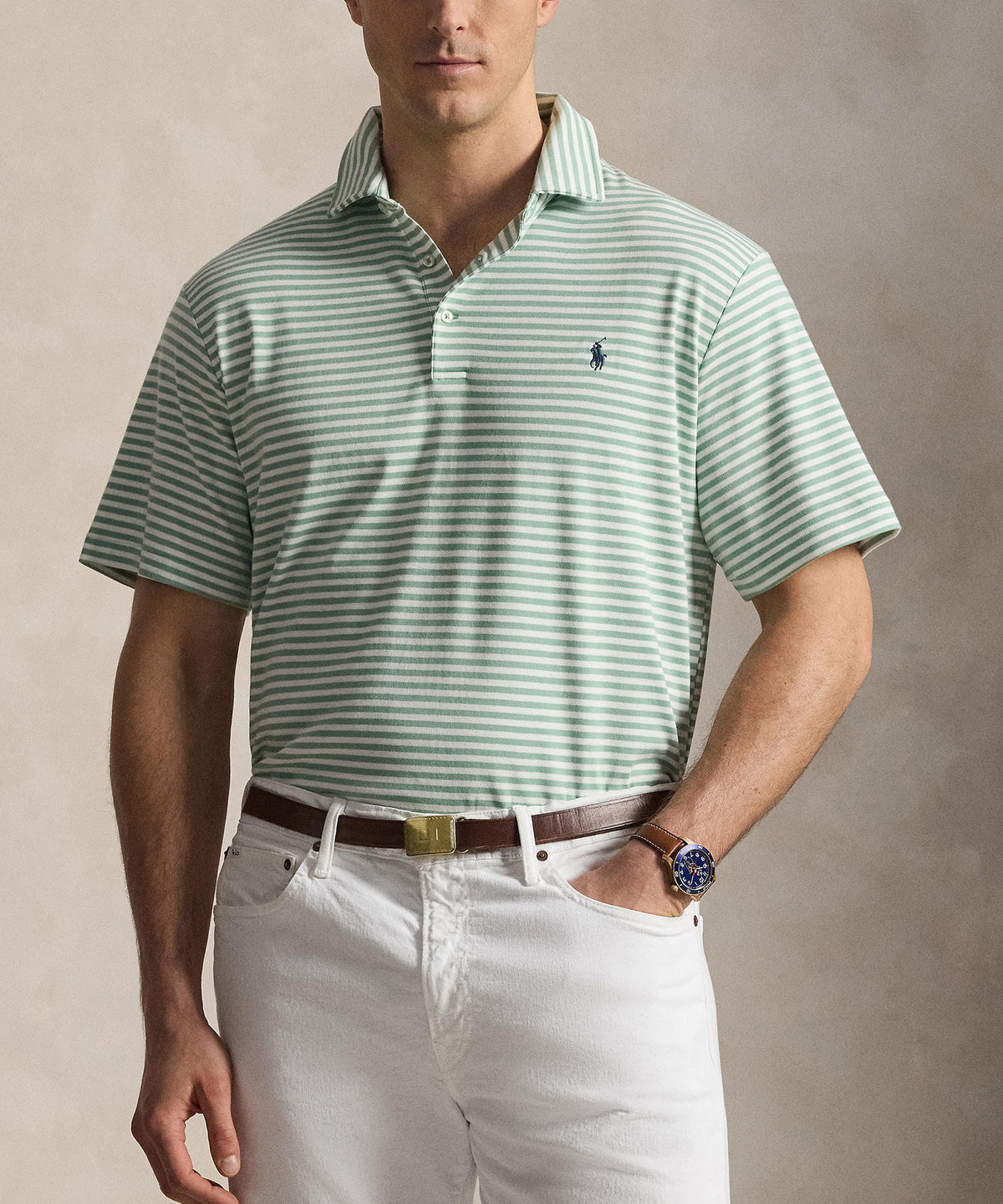 Polo Ralph Lauren Short Sleeve Soft Touch Cotton Stripe Polo, Men's Big & Tall