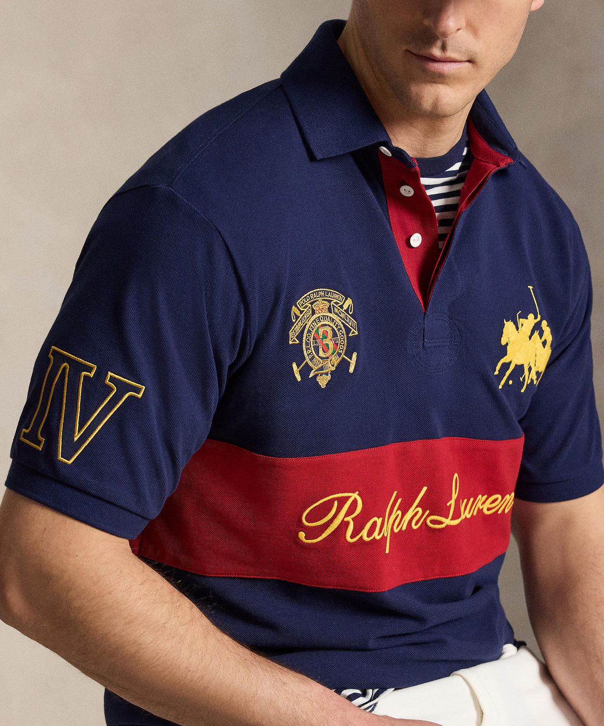 Polo Ralph Lauren Short Sleeve Dual Player Mesh Graphic Polo, Men's Big & Tall