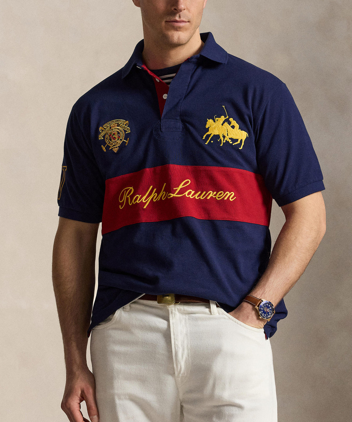 Polo Ralph Lauren Short Sleeve Dual Player Mesh Graphic Polo, Men's Big & Tall