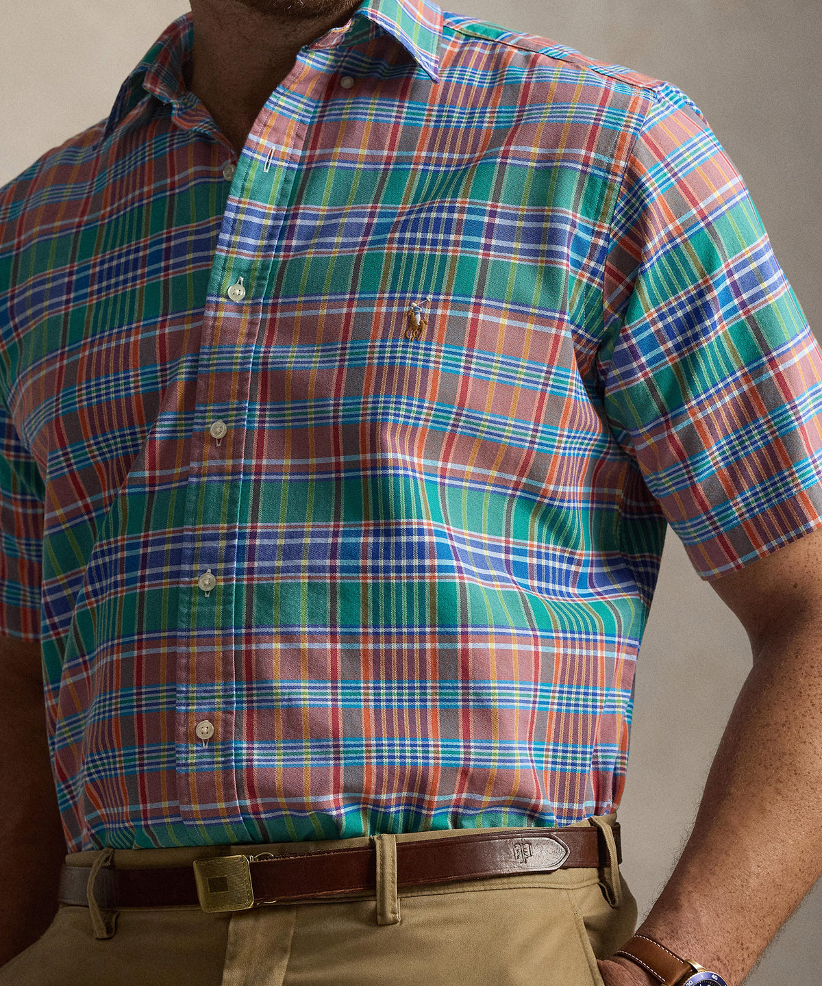 Polo Ralph Lauren Short Sleeve Patterned Oxford Sport Shirt, Men's Big & Tall