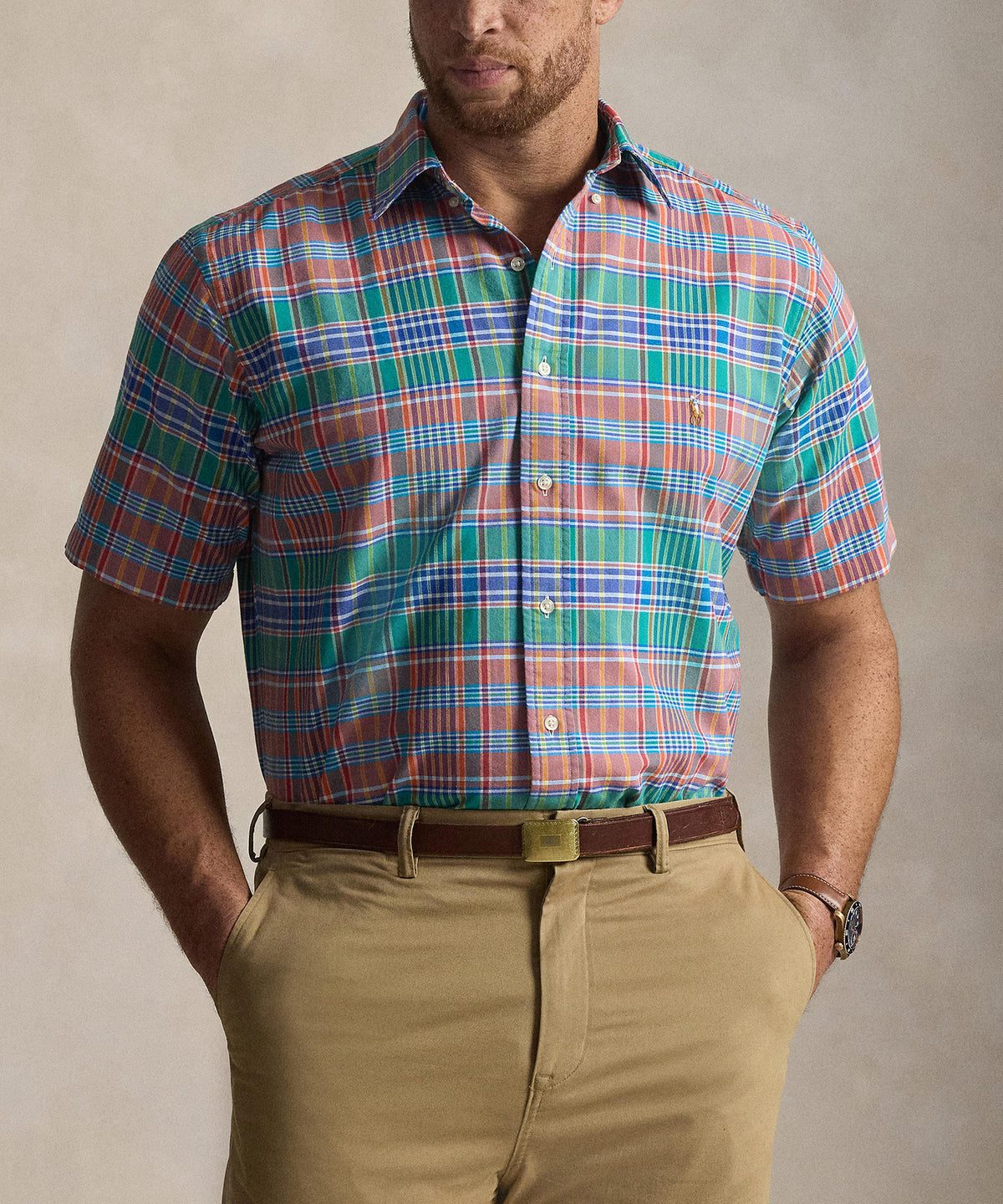 Polo Ralph Lauren Short Sleeve Patterned Oxford Sport Shirt, Men's Big & Tall