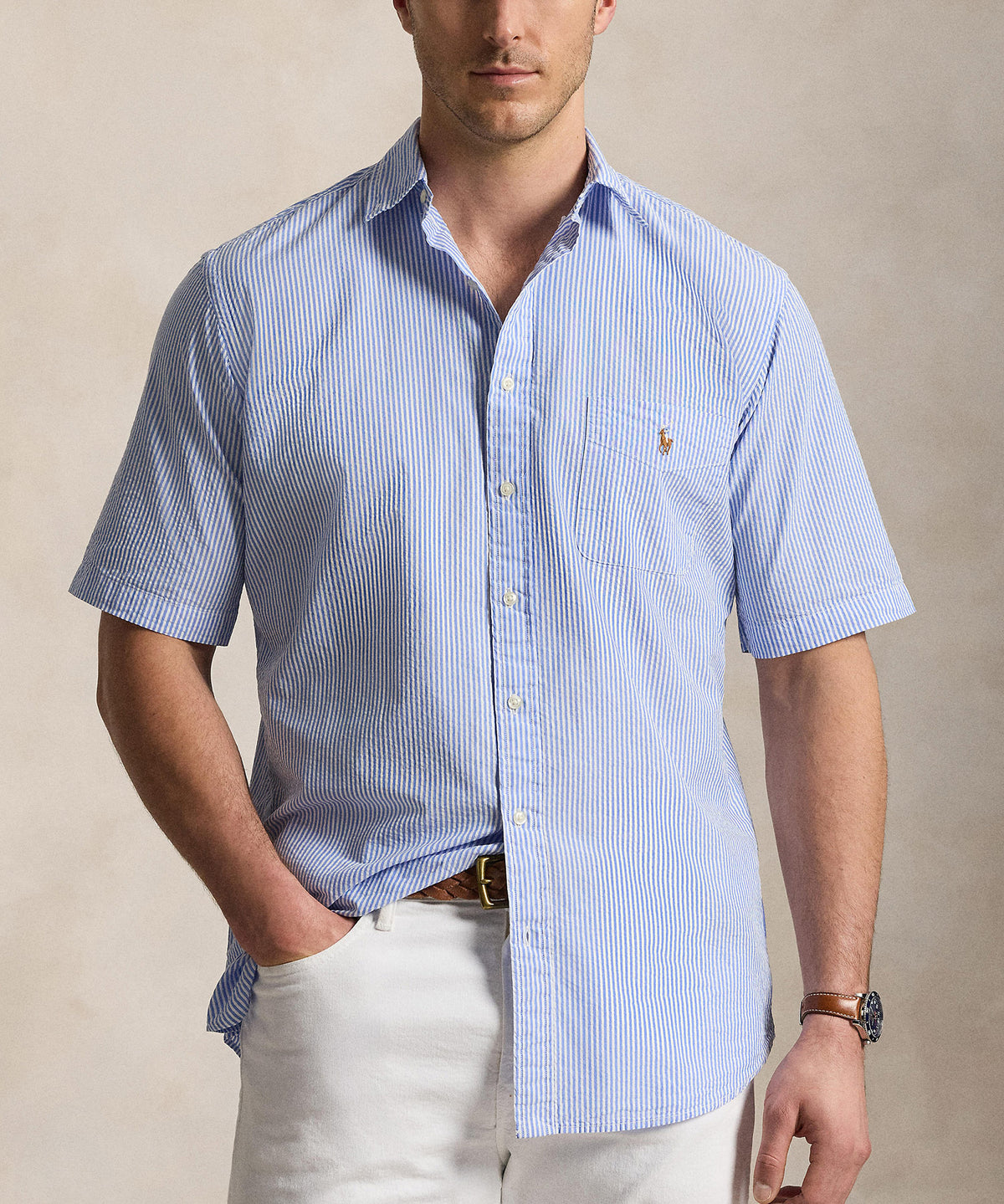 Polo Ralph Lauren Short Sleeve Seersucker Sport Shirt, Men's Big & Tall