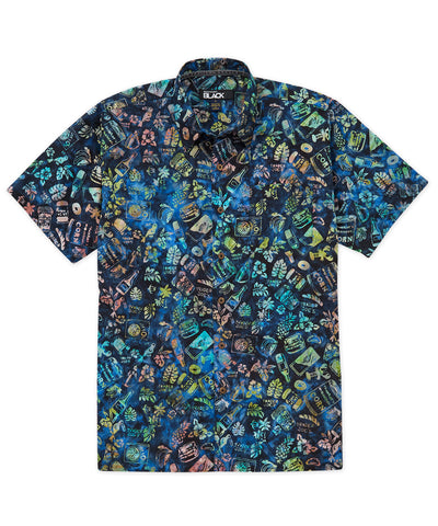 Westport Black Short Sleeve Batik Print Camp Shirt, Men's Big & Tall