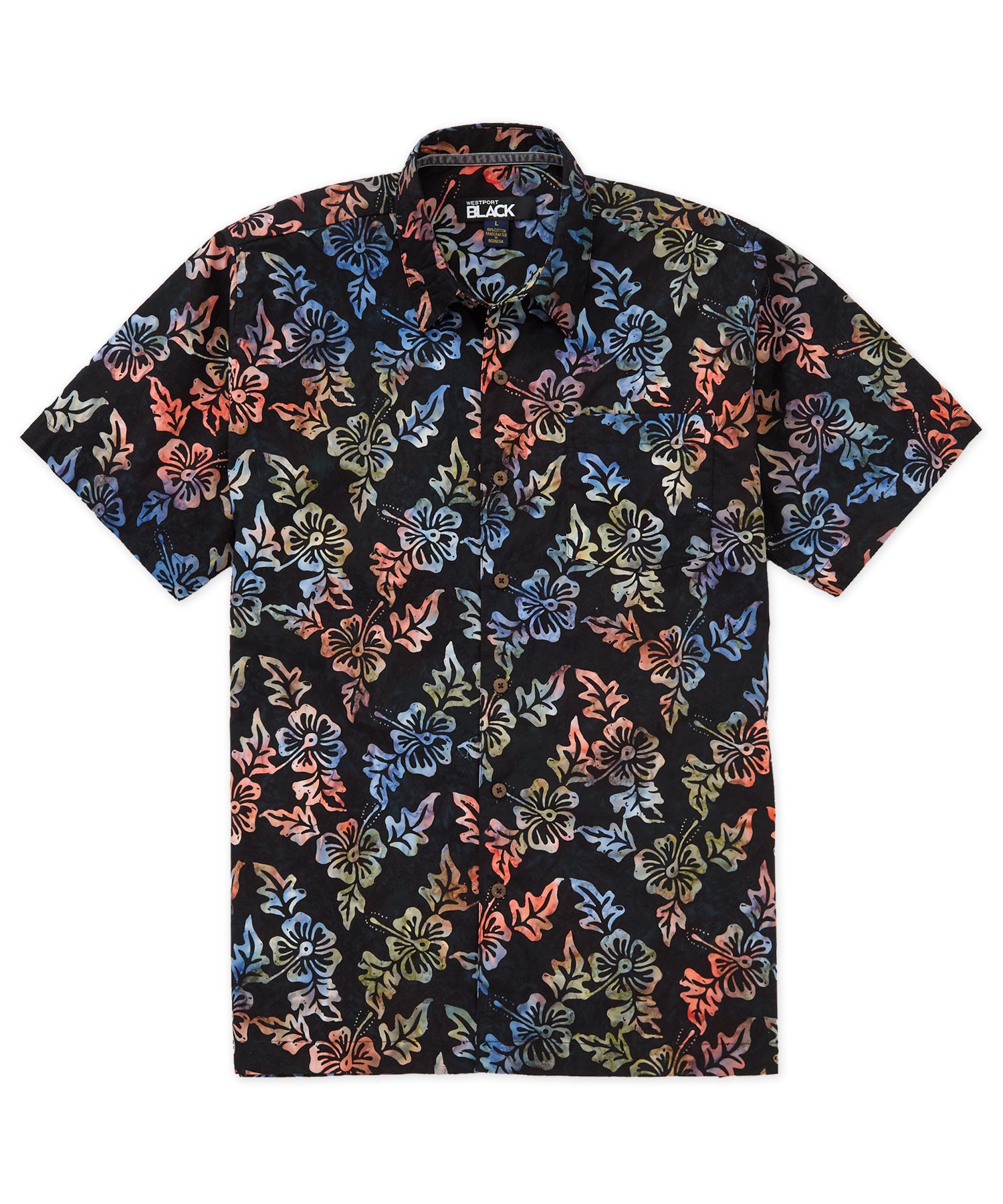 Westport Black Short Sleeve Batik Print Camp Shirt