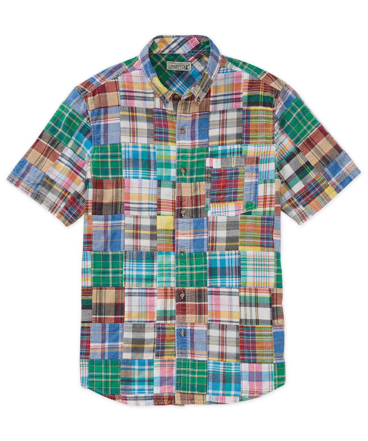 Westport Lifestyle Short Sleeve Button-Down Collar Madras Sport Shirt, Men's Big & Tall