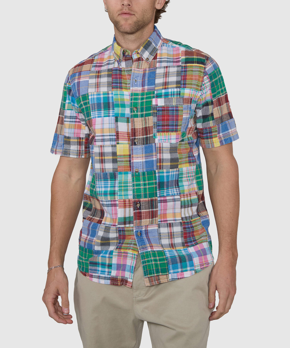 Westport Lifestyle Short Sleeve Button-Down Collar Madras Sport Shirt, Men's Big & Tall