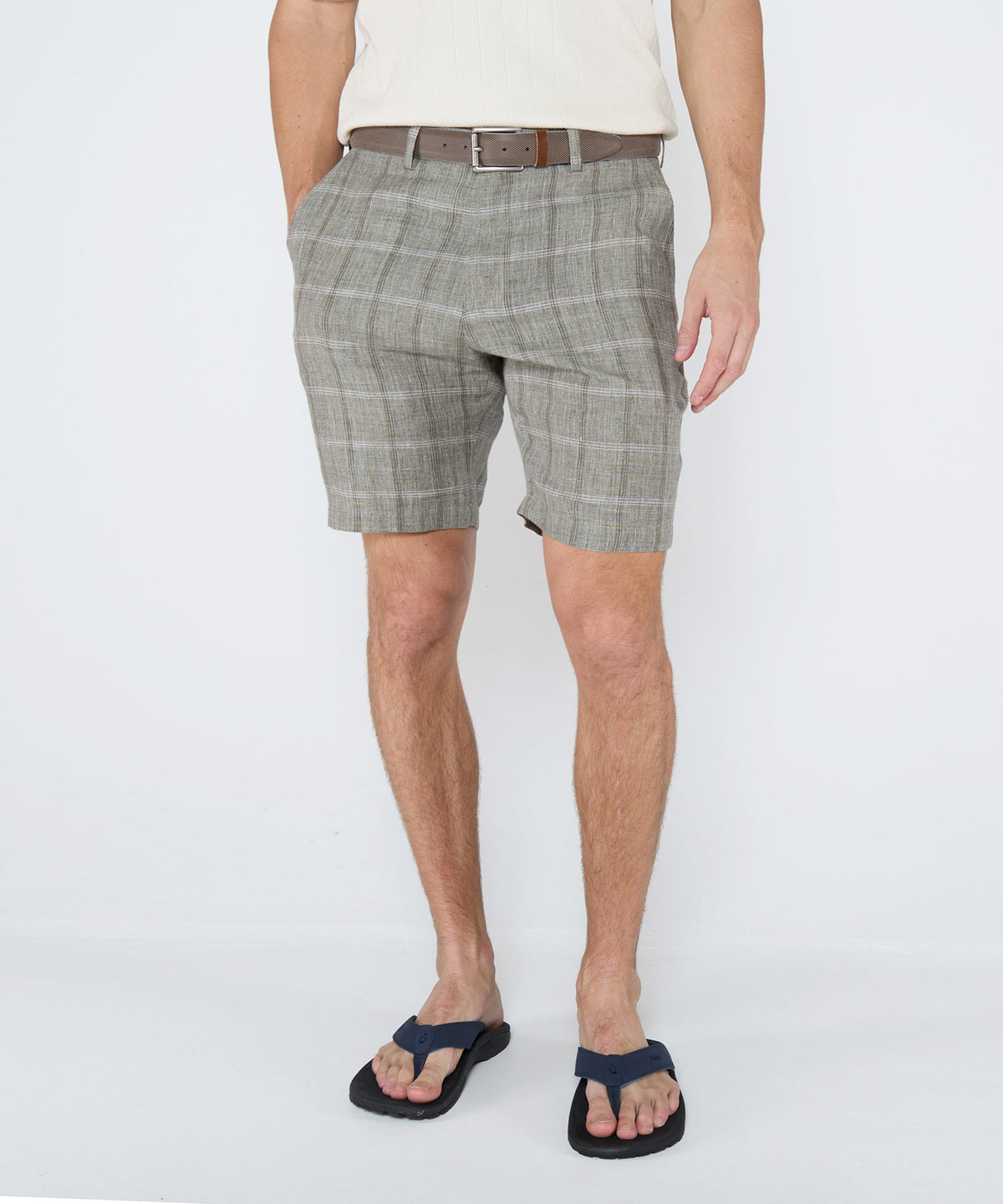 Westport Black Mayfair Linen Flat-Front Check Shorts, Men's Big & Tall