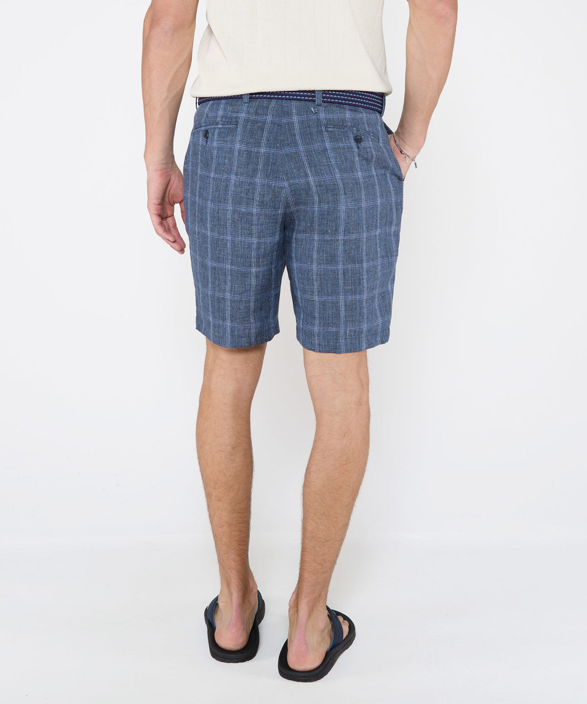 Westport Black Mayfair Linen Flat-Front Check Shorts, Men's Big & Tall