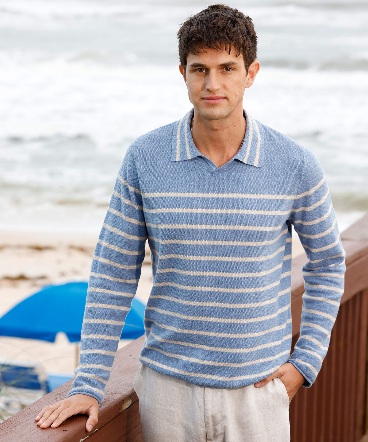 Westport Black Aruba Linen Blend V-Neck Polo, Men's Big & Tall