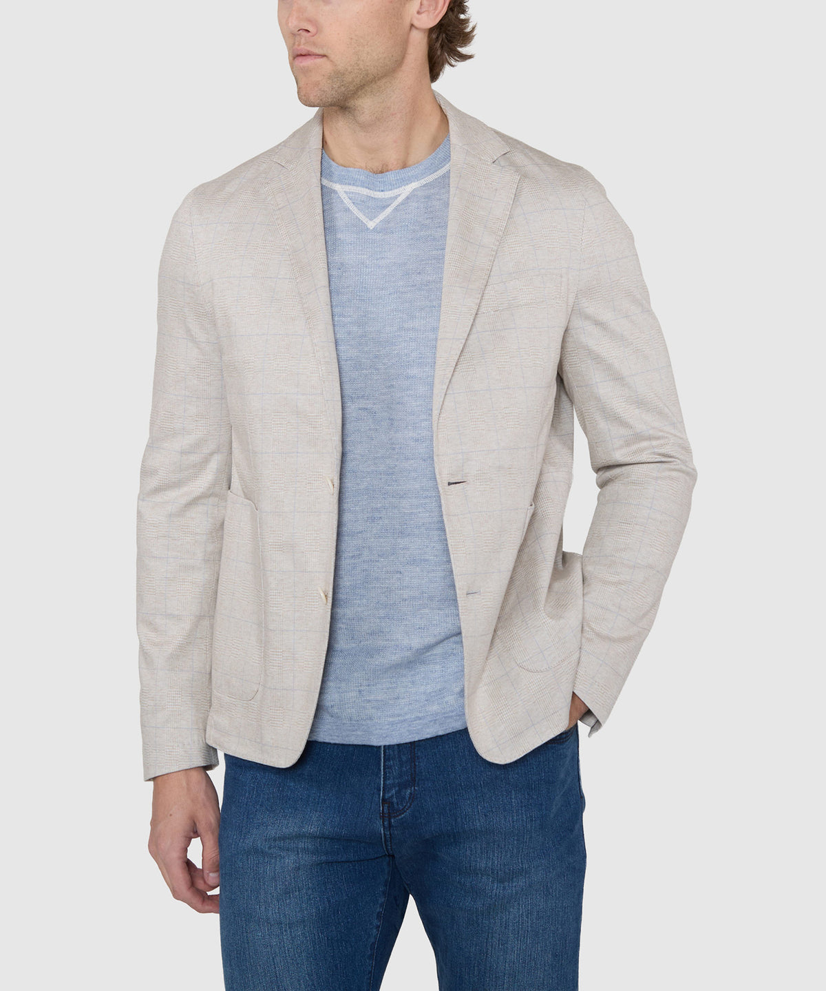 Westport Black Prince of Wales Plaid Knit Blazer, Men's Big & Tall