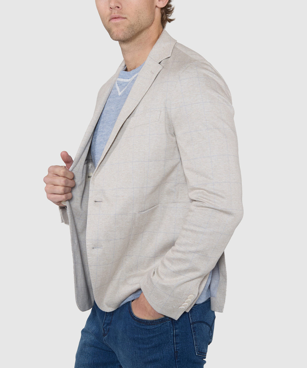 Westport Black Prince of Wales Plaid Knit Blazer, Men's Big & Tall