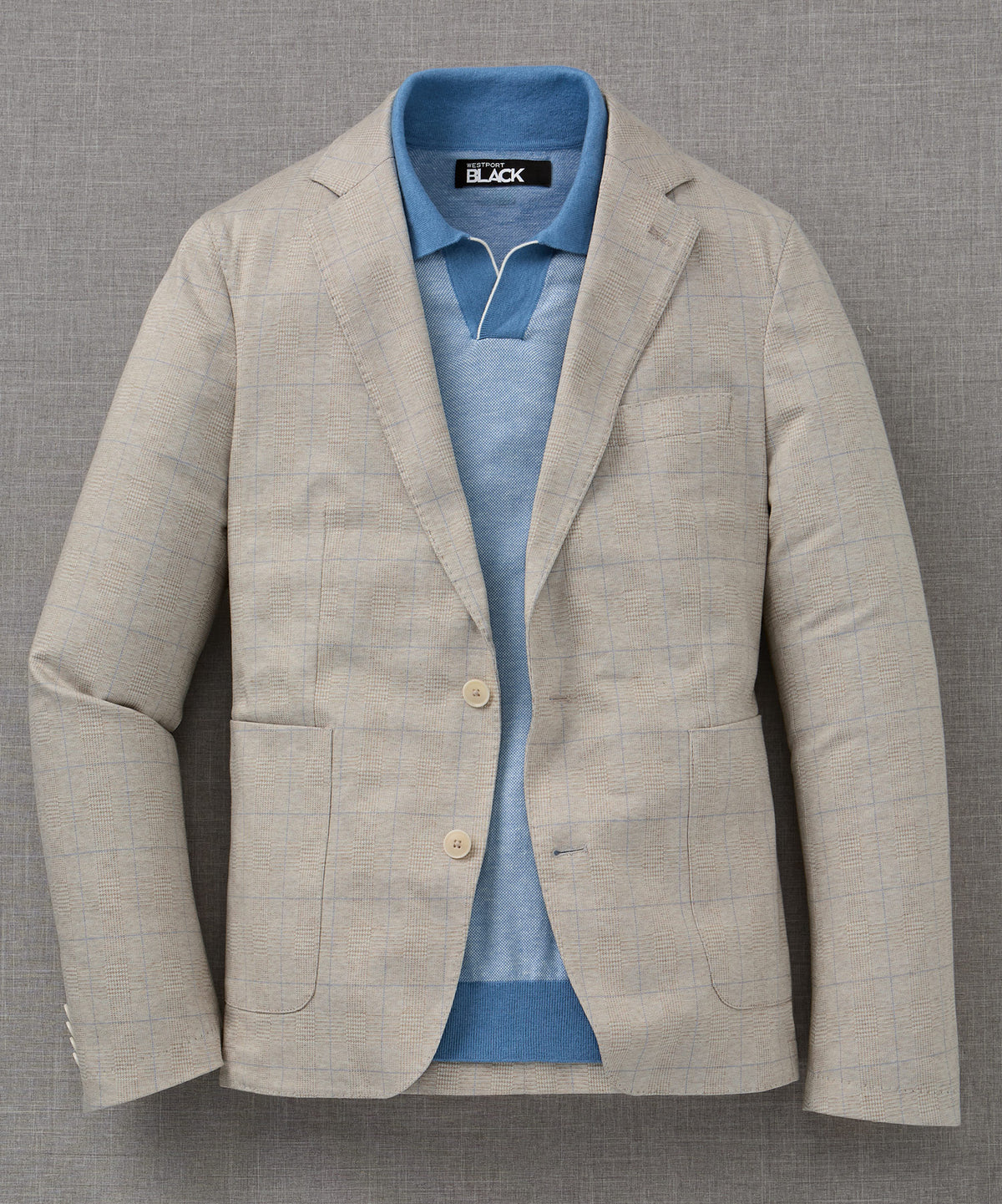 Westport Black Prince of Wales Plaid Knit Blazer, Men's Big & Tall