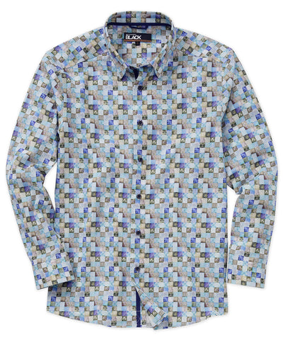 Westport Black Long Sleeve Print Sport Shirt, Men's Big & Tall