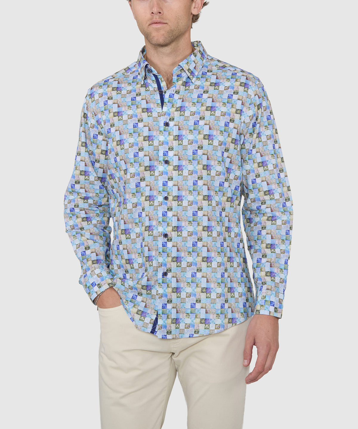 Westport Black Long Sleeve Print Sport Shirt, Men's Big & Tall