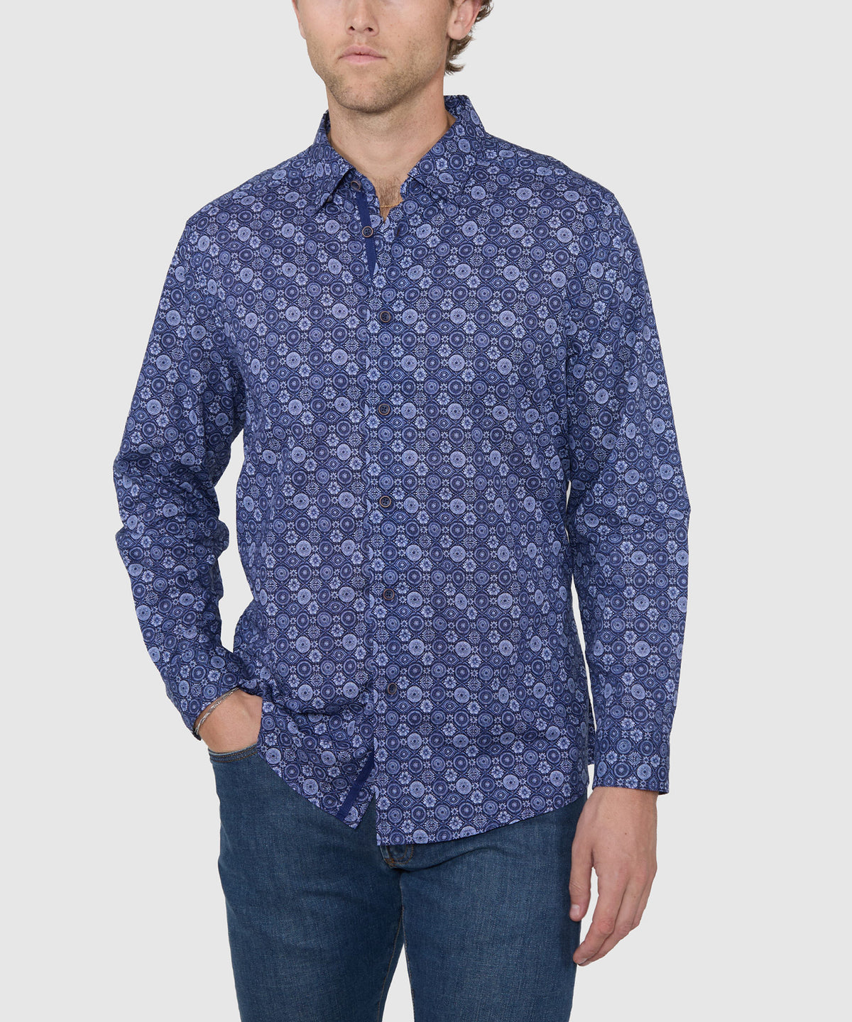 Westport Black Long Sleeve Print Sport Shirt, Men's Big & Tall