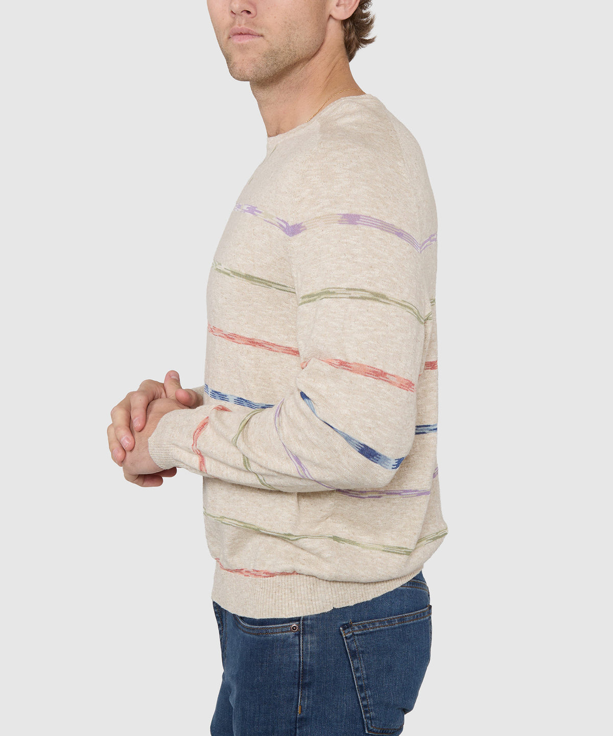 Westport Black Space Dye Stripe Crew Sweater, Men's Big & Tall