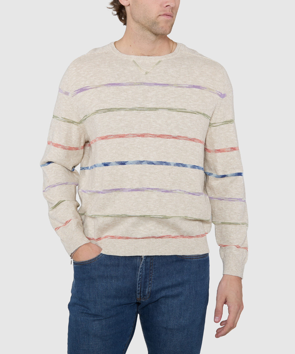 Westport Black Space Dye Stripe Crew Sweater, Men's Big & Tall