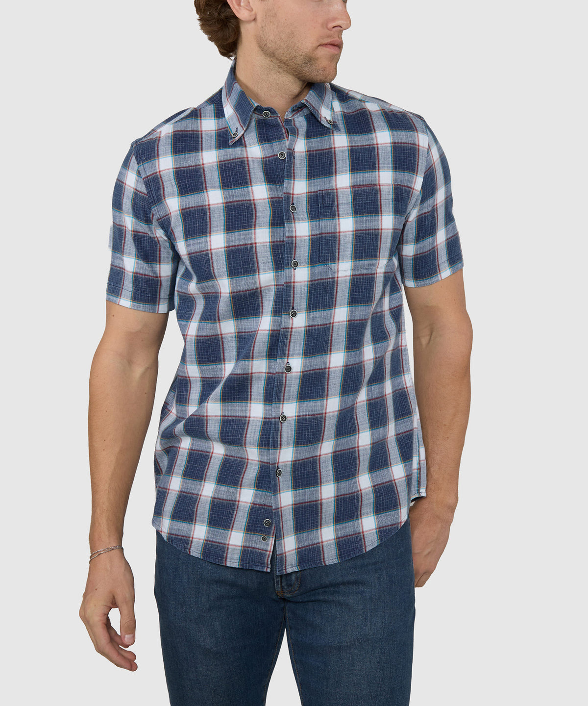 Westport Lifestyle Short Sleeve Washed Out Plaid Sport Shirt, Men's Big & Tall