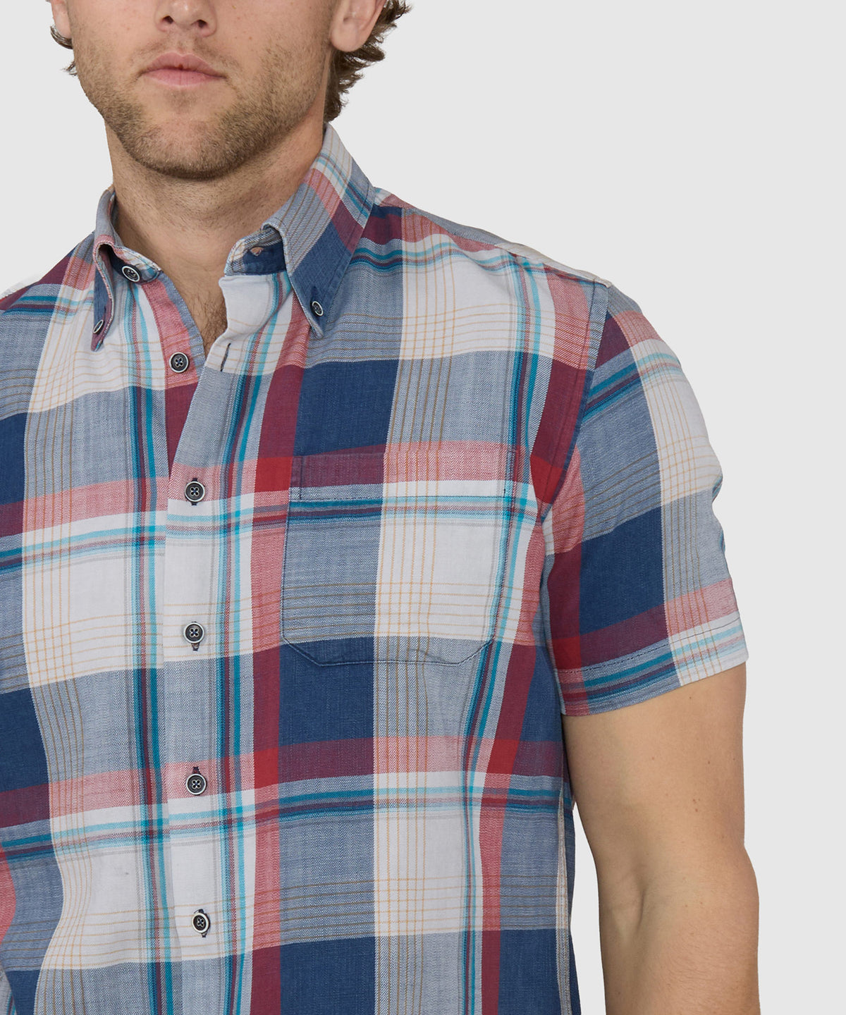 Westport Lifestyle Short Sleeve Washed Out Plaid Sport Shirt, Men's Big & Tall